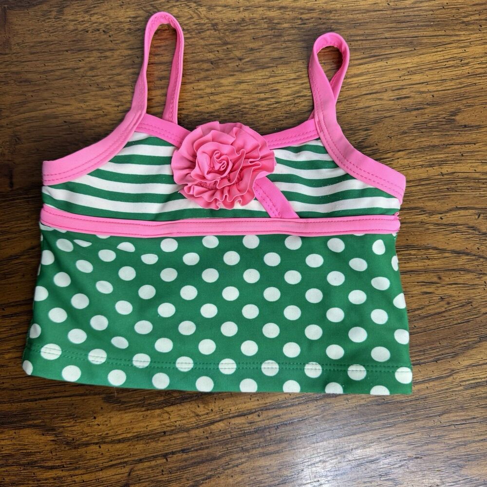 CIRCO Green‎ Pink w/ White POLKA DOTS Swim Top Size 2T Toddler Baby Tankini